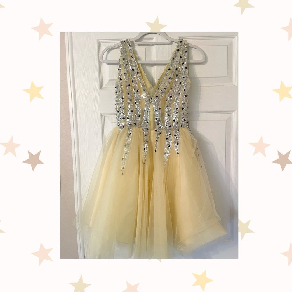New Sparkling Yellow Mini Dress - Picture 2 of 3